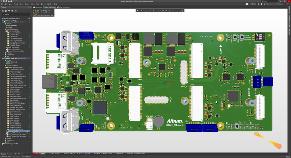 3D View Editor in Altium Develop transforms the standard 2D PCB workspace into a fully interactive, three‑dimensional design environment. Users can toggle between 2D and 3D modes, then zoom, pan, and rotate the board freely using tools like a directional sphere for precise pivot control and adjust display settings (such as transparency or coloring) via the View Configuration panel to visually explore and inspect PCB layouts in realistic detail.