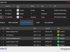 Ignite UI Fleet Management Grid example available in Agnular, React and Web Components