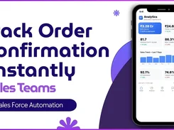 Sales-force automation promotional graphic featuring a 1Channel mobile analytics executive dashboard with sales, productivity, attendance, and target metrics.