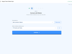Step 2 of setup: choose the Notion workspace and the database to sync with.