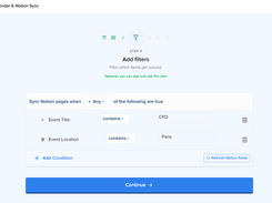 Filter what syncs with conditions on any field, here event title and event location.