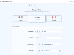 The same control for Todoist: Task Title syncs both ways, while Completed At and Added At only flow into Notion.
