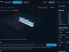 3D Print Pass Direct Edit shows an STL model on a gridded workspace, transformation fields, model statistics, tool controls, and an edit-description field.