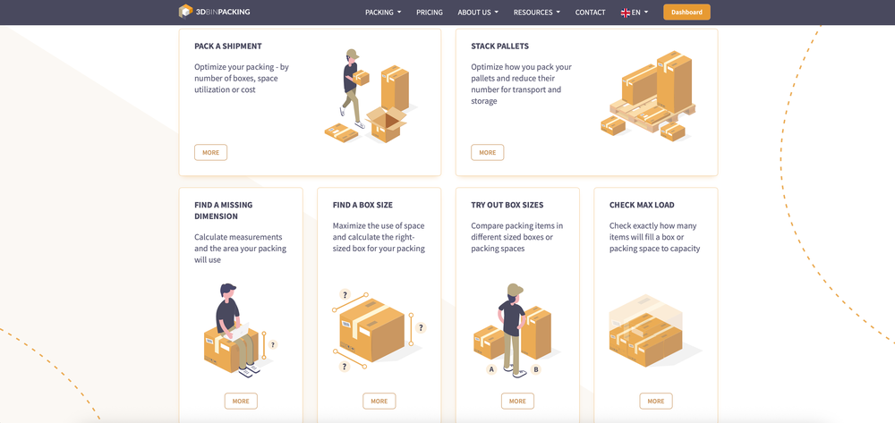 3DBinPacking offers six powerful optimization tools