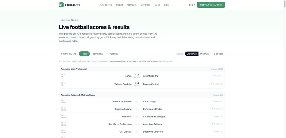 Live football scores, fixtures, corner counts, and cards powered by the API