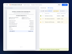 SmartDoc capture screen where invoices and payment requests are read by artificial intelligence and converted into structured project data, reducing manual entry and speeding up processing.