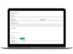 Abilite Update Task form with due date, selected job and assignee fields, detailed requirement, response box, and attachment upload controls.