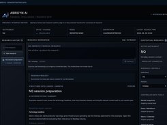 ABRIDYN AI Financial Intelligence research desk interface with a research request, NQ session-preparation summary, research history, and contextual research controls.
