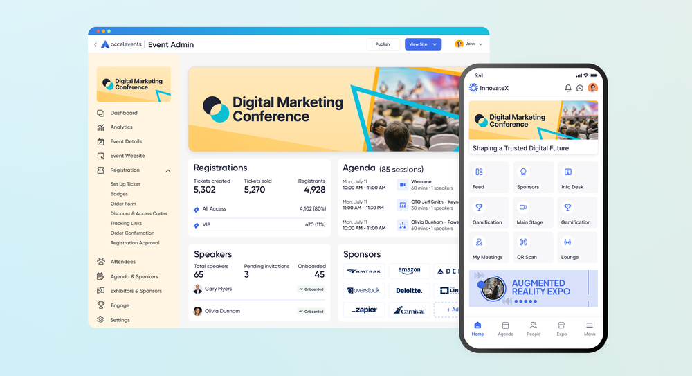 Accelevents is an enterprise-ready event platform for in-person, virtual, and hybrid experiences. It offers registration, badge printing, mobile apps, abstract management, CE tracking, lead capture, and real-time analytics. Organizers can build branded sites, manage speakers and agendas, and integrate with tools like Salesforce and HubSpot. Trusted for conferences, trade shows, and summits, Accelevents streamlines your stack and reduces vendor bloat.