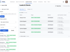 Track your entire client pipeline, from initial inquiry through placement. Quickly see who's active, where they stand, and who needs attention.