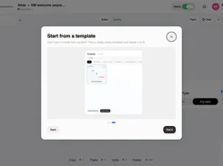 AFP Monster automation editor with a “Start from a template” instructional dialog over a workflow canvas.