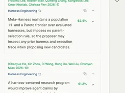 Agent Bayes Knowledge Search panel with a query for “harness policy” and ranked knowledge-base results with excerpts and percentage scores.