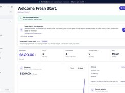 AgentaOS dashboard for Fresh Start showing revenue, sales, customers, balances, and onboarding tasks in test mode.