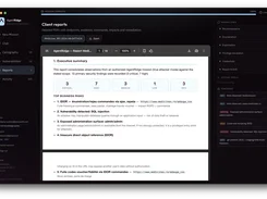 AgentRidge Client reports page displaying a PDF report preview with an executive summary and security-risk totals.