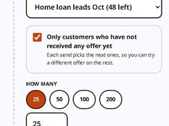 Agniix campaign recipient selection screen with list and send-quantity controls.