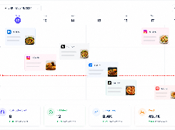 A weekly social-media scheduling dashboard for May 12–18, 2025 shows timed posts for LinkedIn, Instagram, X, Facebook, TikTok, and YouTube, plus summary metrics for scheduled posts, published posts, engagement, and reach.