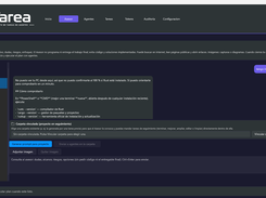 AITarea Asesor page with a Spanish chat response about checking a Rust installation, project-folder controls, and prompt submission fields.