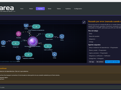 AITarea agent workflow screen showing task nodes, an error-paused status panel, assigned agents, and an error-details message.