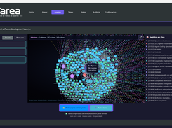 AITarea Agentes page showing completed implementation and deliverable-verification agents, a dense activity graph, and a live event log.