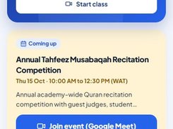 Mobile learner class screen