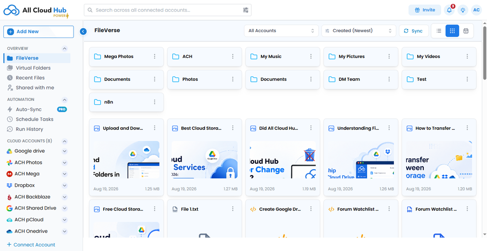 Consolidates all your distinct cloud storage accounts into a single interactive interface, eliminating constant browser tab switching.  