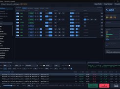 AniQuant's dark-themed “Laboratorio de Estrategias” screen showing selectable technical indicators, strategy-scan settings, live resource meters, and a ranked results table.