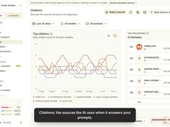AnswerGravity Citations page with a multi-line chart of top citation counts and a ranked list of cited domains.