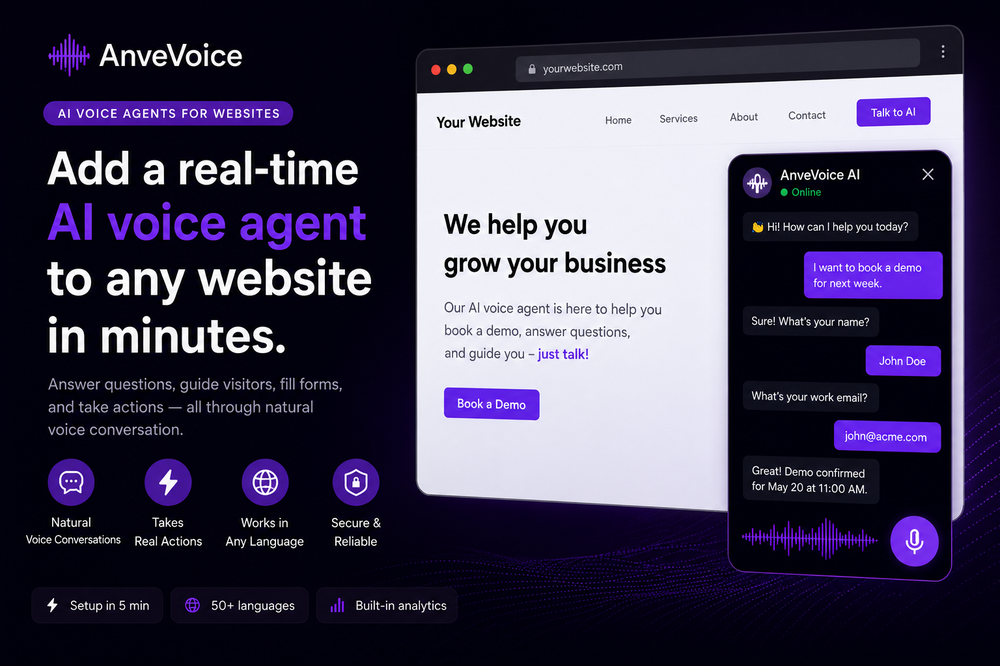 Add a real-time AI voice agent to any website in minutes — one line of JavaScript, no rebuild required.