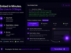 Embed in minutes — go live in 3 steps on WordPress, Shopify, Wix, Webflow, React, or Next.js.