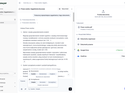 AnyLawyer legal-document summary screen with response speed and detail settings open.