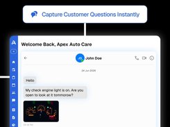 An Apex Auto Care dashboard conversation with John Doe about a check-engine light, including an attached dashboard-warning-light image.