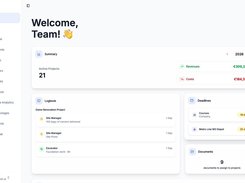 Executive dashboard — Project overview, costs, revenues, deadlines and daily site activity in one view.