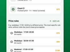 You set the price rules — rates by court, day and hour; the evening premium applies itself