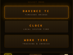 Select Mode — DaVinci Timecode, Studio Clock, or Work Time in one app