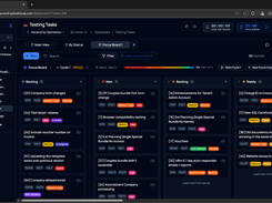The same database viewed as a Kanban / Focus board. Drag cards across Backlog, New and Ready columns and run timed focus cycles (sprints) to keep delivery moving and see what's in flight at a glance.