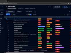 Flexible databases in a familiar spreadsheet-style table. Track tasks with colour-coded Status and Priority pills, tags, task types and custom fields, edit values inline, and select rows for bulk actions like duplicate or delete.