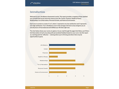 Generated PDF report page showing scores across life balance categories.