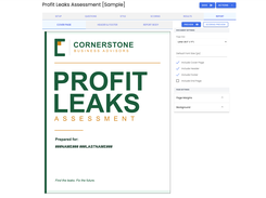 Report cover page with merge fields for personalizing respondent name.