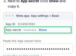 Assistly onboarding step 4 of 4 explains how to copy a Meta app secret and shows masked secret-entry fields and a Connect WhatsApp button.