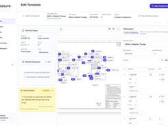Template editor with dimensions, tolerances, and general tolerance defaults for each balloon.