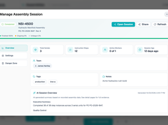 Manage assembly session: follow serial units, progress and completion in one view