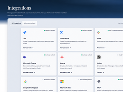 Atlas integrations — workflow destinations with visible connection-health status. Account details anonymised.