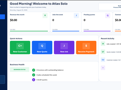Atlas Solo dashboard with KPIs and recent activity