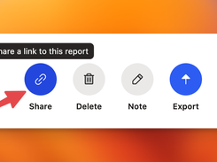 AttendList report action controls for Share, Delete, Note, and Export, with a red arrow pointing to Share and a “Share a link to this report” tooltip.