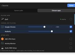 Picking the apps to record from the menu bar, each with its own level