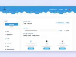 Control panel with API key, balance management and ready-made integrations for browser extension, BAS and ZennoPoster.
