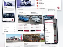 Collage of Vauxhall dealership web pages and mobile views for vehicle configuration, listings, dealership information, and service booking.