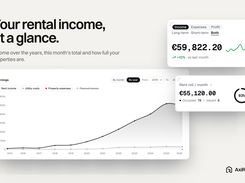 Rental income dashboard – Income over the years, this month's total, the rent roll and how many properties are let, on the first screen after sign-in.