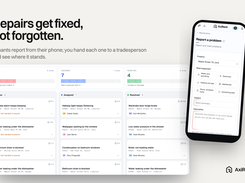 Maintenance board – Problems tenants report from their phone, handed to tradespeople and tracked from new to resolved, with the average time to fix.