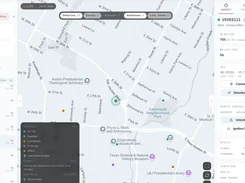 Fleet-management map dashboard with a vehicle list, fleet status counters, and an inspection panel for an available e-bike.